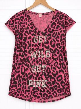 PINK Victoria’s Secret Leopard Y2K Wild Nightgown Sleep Tee Shirt Pajamas Small